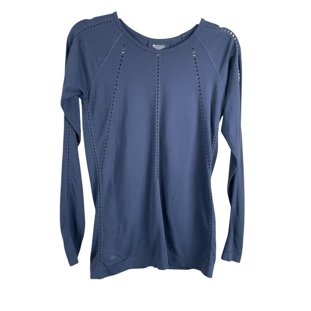 Athleta foothill Navy Long sleeve shirt women size Small Seamless - Picture 3 of 9
